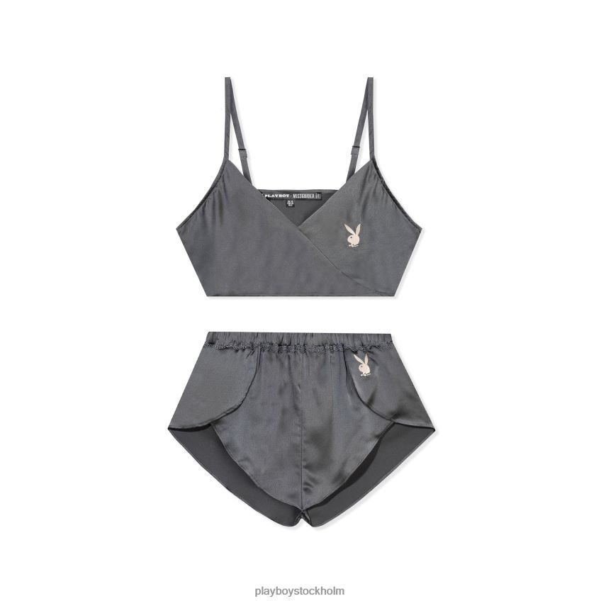 lounge satin cami & kort set - grå Playboy kvinnor 62L66F955 skiffergrå Kläder