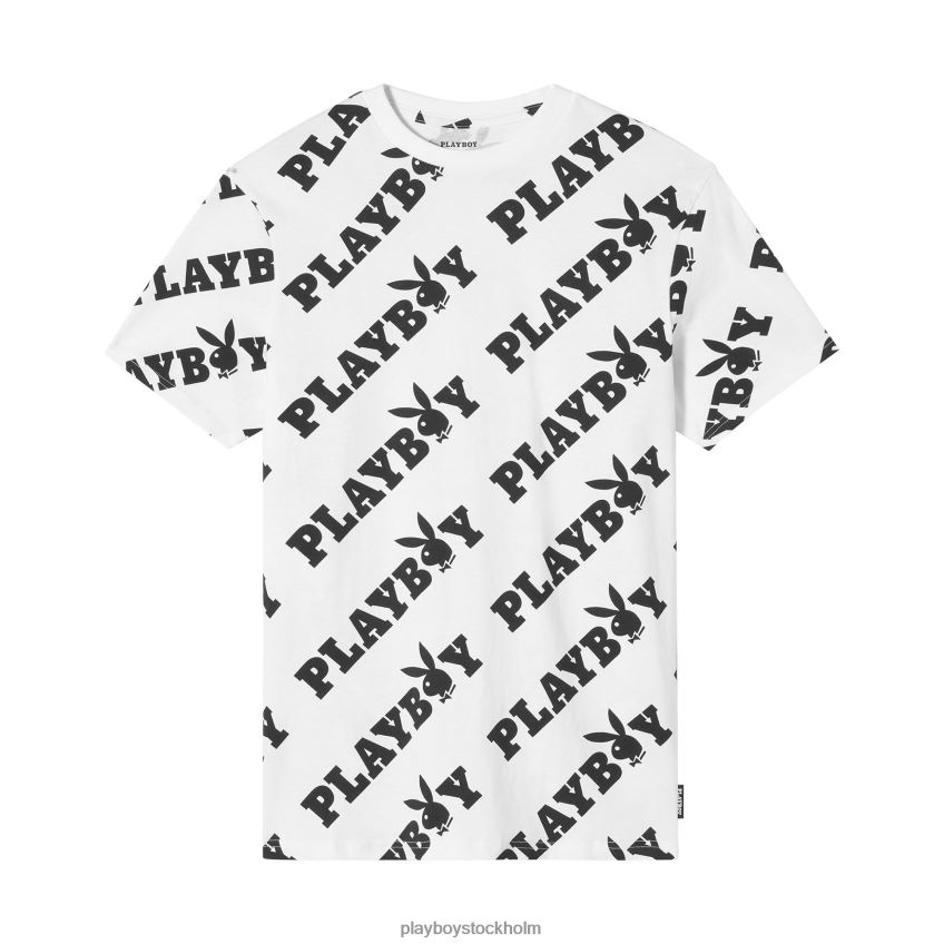 upprepande masthead t-shirt Playboy män 62L66F285 vit aop Kläder